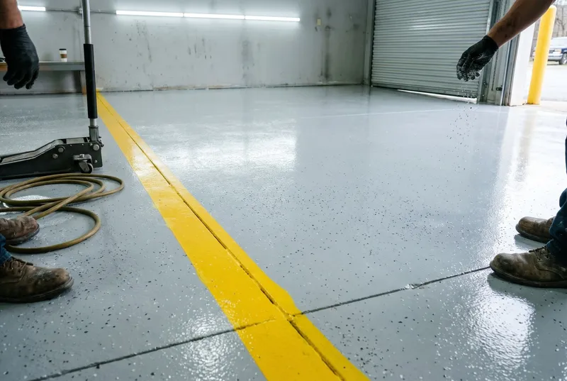 Epoxy shop floor with safety line (sample photo)
